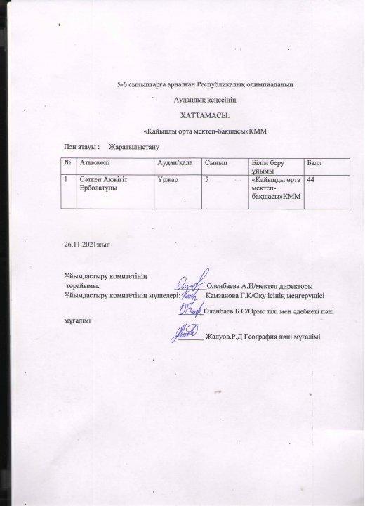 5-6сынып оқушыларының Республикалық олимпиадасы хаттамасы