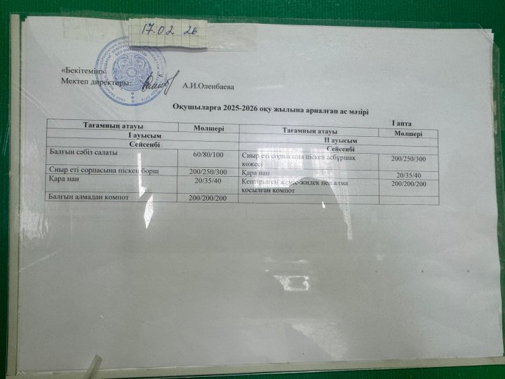 Ас мәзірі II ауысым