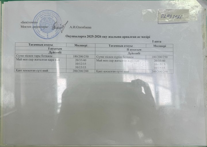Ас мәзірі II ауысым