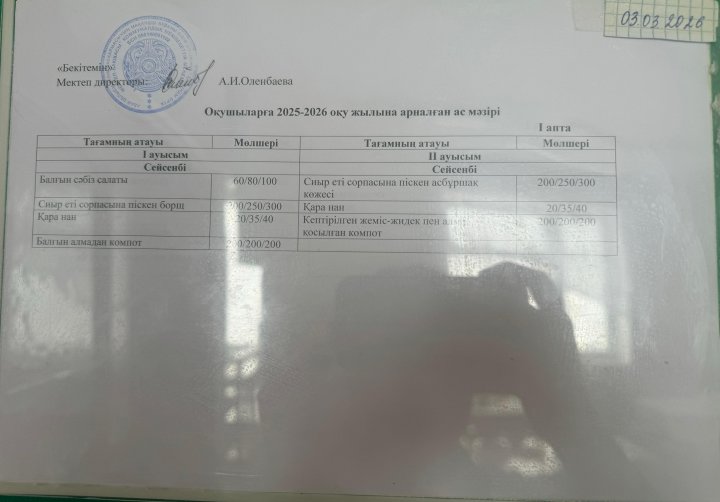 Ас мәзірі І ауысым