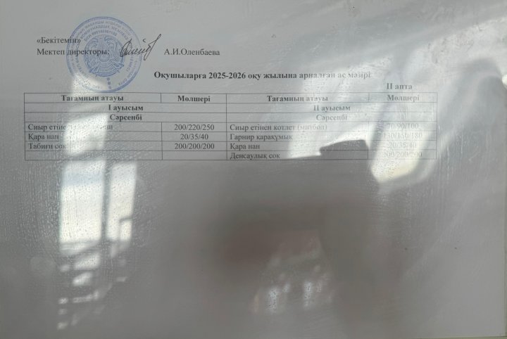 Ас мәзірі I ауысым